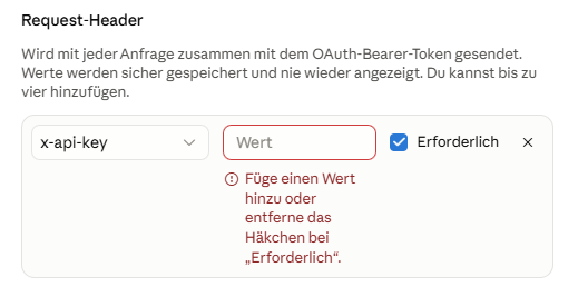 Claude: Request-Header mit x-api-key und dem Feld Wert